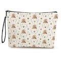 Borsa per cosmetici in tela beige con coniglietto pasquale e cinturino da polso - Coniglio con Fiocco Stile (Stile 2)