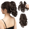 Short wavy dark brown ponytail hairpiece with claw clip for natural hair extension - Medium Brown (6)