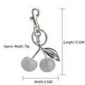 Silver cherry keychain charm with matte finish beads and lobster clasp, 12.5cm length - Silver Glitter Matte Cherry with Matte Silver