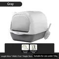 Enclosed grey and white cat litter box with door and scoop, size 50x37x36cm for cats up to 15kg - Large (50*37*36cm) / Modern Gray
