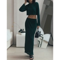 Elegante completo plissettato verde scuro con top corto e gonna a vita alta - L / Verde