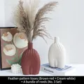 Minimalist Nordic ceramic vase set with feather texture in brick red and beige finish - Feather Vase Set with Dried Reeds