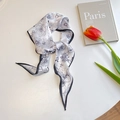 French style twilly silk scarf with black floral and butterfly patterns on cream satin - Black Sketch Floral