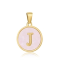 Pendentif lettre J classique en acier inoxydable plaqué or 18 carats et nacre rose - J-Coquille Rose