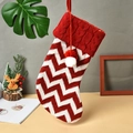 Red and white chevron knit Christmas stocking with pom poms and hanging loop - M1-4 Large Knitted Red/White Stripes Stocking (41*19*21cm)