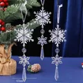 Three-piece set of transparent acrylic snowflake Christmas ornaments with icicle drops - Large Snowflake Style D (HQZX7)