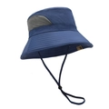 Navy blue outdoor sun hat with breathable mesh side panels and adjustable chin strap - Navy Blue