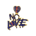 Pendentif NO LOVE hip hop doré avec strass bleu foncé et détail de cœur rouge - Pendentif doré uniquement