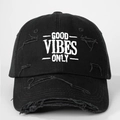 Casquette de baseball noire délavée avec broderie blanche Good Vibes Only pour extérieur - Taille unique / Noir