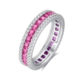 Elegant S925 sterling silver eternity ring with square pink stones and small diamonds - Size 5 / Red Corundum Style (FDJZ-494)