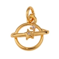 Detail of a gold plated star and ring pendant featuring two sparkling clear zircons - Planet/P06-2