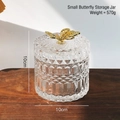 Small glass heart jar with gold butterfly lid and embossed diamond pattern - Butterfly Storage Jar - Small