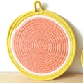 Nordic woven cotton rope placemat with citrus fruit design and hanging loop for wall decor - 18cm / Orange