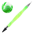 Double-ended nail rhinestone picker 06# with green marble handle and black wax tip - 06# Green