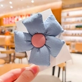 Cute blue fabric flower hair tie for girls with pink center on display card - Blue - Solid Color Flower