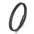 Minimalistisches schwarzes geflochtenes Lederarmband für Herren mit Magnetverschluss - Schwarzes Leder Geflochtener Metallglied-Stil