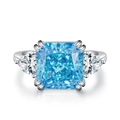 Elegante anello in argento S925 con acquamarina quadrata da 5 carati e pietre laterali - US 5 / Blu