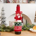 Knitted Christmas wine bottle cover with red reindeer patterns and fluffy pom-pom ties - Deer