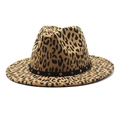 Wide brim leopard print wool fedora hat with studded black band for autumn and winter - M (56-58cm) / Camel