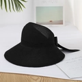 Elegant black wide-brim sun hat with mesh texture and side bow decoration for beach - Adjustable / Black