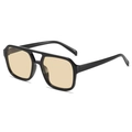 Lunettes de soleil rétro à monture noire avec double pont et verres teintés jaunes - Marron