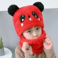 Bonnet écharpe panda en peluche pour enfant avec protection des oreilles hiver - Rouge