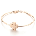Rose gold clover titanium bangle with adjustable chain and minimalist open design - Rose Gold Clover Zircon Style (KB112870-KHY)