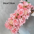 50x25cm pink artificial rose and hydrangea floral row for wedding aisle decoration - Pink 2