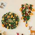 Classic green Christmas wreath and teardrop garland with gold baubles and pine cones - Style F Combo