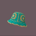 Handmade crochet bucket hat with floral pattern in blue and mustard yellow finish - M (56-58cm) / Sunflower Shape Green