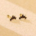 Golden S925 sterling silver crown stud earrings featuring black marquise cubic zirconia - Golden Color (Black Zirconia)