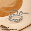 Anillo ajustable de acero inoxidable plateado con doble capa y cadena de 1,7 cm - Anillo Abierto de Doble Capa / Color Acero