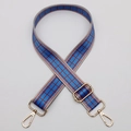 Adjustable wide shoulder strap with blue and red plaid pattern and gold metal hardware - No. 612 Gold Hook