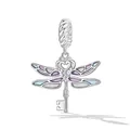 S925 sterling silver dragonfly key charm with purple and blue enamel wings and heart detail - BSC603 Dragonfly Key