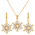 Golden snowflake jewelry set featuring a necklace and lever-back earrings with crystals - Gold Snowflake Style (3595)