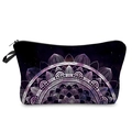 Detail of mandala pattern on makeup bag with zipper closure and starry sky design - Black Base Purple and White Mandala Style