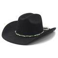 Cappello western nero in pelle scamosciata a tesa larga con fascia etnica in perline verdi - M (56-57 cm) / Nero