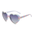 Heart-shaped sunglasses with rainbow star pattern frames and gradient purple lenses - Porcelain White Star Gray Lens