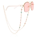 Pink polygon sunglasses with multi-color daisy enamel chain and golden metal frames - Multicolor Flower Style