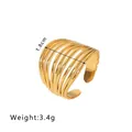 Adjustable golden hollow multi-layer stainless steel ring for women in a sleek design - Wide Face Multi-layer Parallel Thin Ring Open Style / Gold