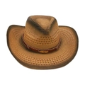 Bohemian style gradient brown straw hat with vintage leaf metal buckle and breathable weave - One Size / Khaki 3 (Gold Feather)