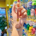 Sparkling mushroom keychain with red and clear rhinestones and golden metal ring - Full Drill Mushroom-Bright Red