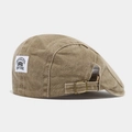 Detail of vintage khaki Gatsby cap with Brooklyn patch and adjustable metal buckle - Adjustable / Khaki