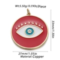 Detail view of red evil eye pendant with dimensions and copper material specs - CX140-3 (Red Enamel Eye)