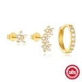 Three-piece set of S925 sterling silver gold earrings with sparkling zircon flowers - 925 Silver / Multi-Flower Style (Set 4)