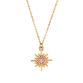 Collana in acciaio inossidabile placcata oro 18K con ciondolo a sole in zircone rosa e bianco - Stella a Otto Punte Oro Zircone Rosa