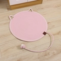 Alfombra de gato en algodón trenzado rosa con orejas y cola de bola de juego - Con Pelota / Rosa