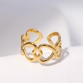Adjustable golden titanium steel ring featuring a delicate hollow double heart design - Gold - Hollow Heart