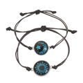 Verstellbare Sonnen- und Mond-Paararmbänder mit leuchtenden Anhängern auf weißem Hintergrund - Blau Leuchtend Sonne Stern Mond Stil (DZ-1020) / Silber Schwarz Stil