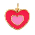Charming red and pink double heart copper pendant with colorful enamel finish - Rose Pink Heart-L281424